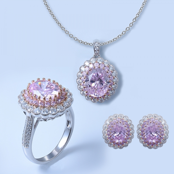 925 jóias de prata esterlina conjunto com diamante rosa cz 