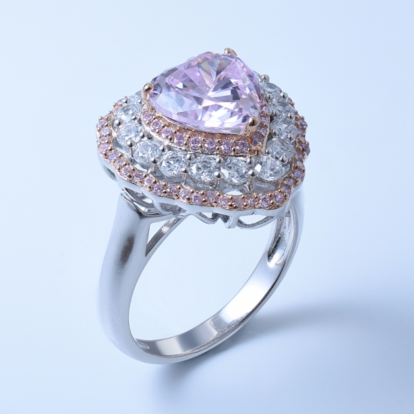 925 sterling silver heart shape jewelry conjunto com diamante rosa cz 