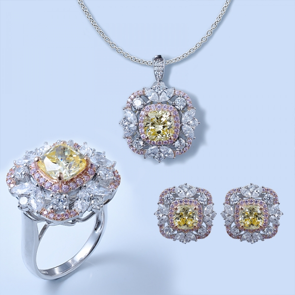925 jóias de prata esterlina conjunto com diamante amarelo cz 