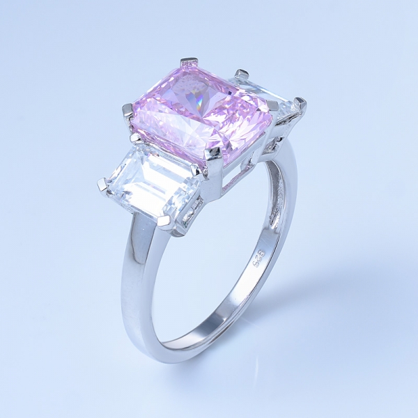 925 prata esterlina três pedras anel de diamante rosa jóias 