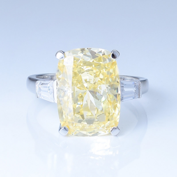 925 prata esterlina grande diamante amarelo anel de jóias para as mulheres 