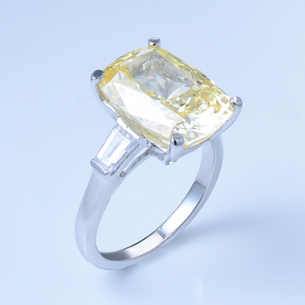 925 prata esterlina grande diamante amarelo anel de jóias para as mulheres 