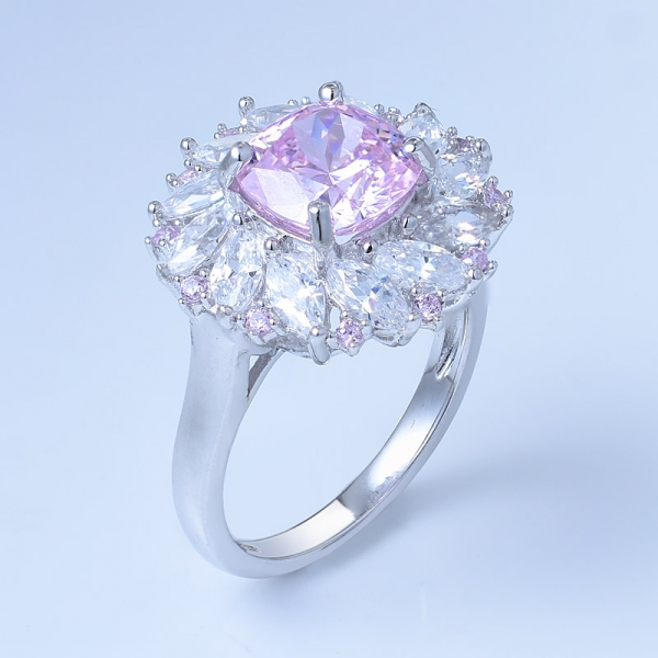 925 prata esterlina fantasia diamante rosa anel de jóias de flores 