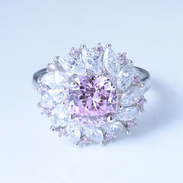 925 prata esterlina fantasia diamante rosa anel de jóias de flores 