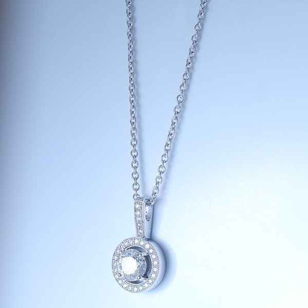 925 colar de pingente de halo prata esterlina para as mulheres 