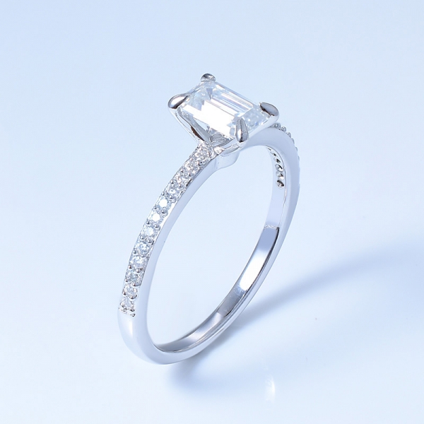 925 prata esterlina pavimentar anel de noivado com esmeralda cortar cz branco 