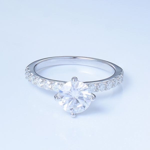 925 prata esterlina pavimentar anel de noivado com forma redonda cz branco 