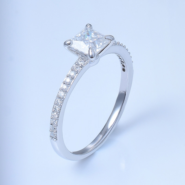925 prata esterlina pavimentar anel de noivado com forma quadrada cz branco 