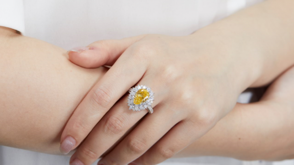 925 sterling silver pear shape diamante amarelo anel de jóias 