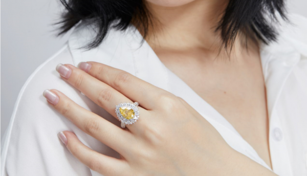 925 sterling silver pear shape diamante amarelo anel de jóias 