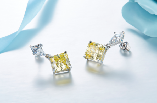925 brincos de prata esterlina brincos de diamante amarelo para as mulheres 