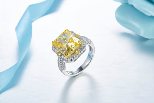 8 quilates esmeralda fogo de artifício diamante de corte cor 925 anel de diamante de prata 