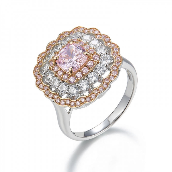 925 prata esterlina diamante rosa cz anel da flor do laço 
