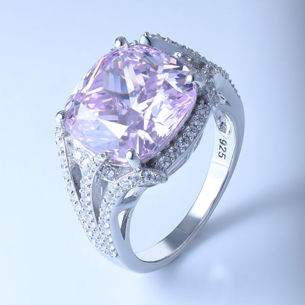 fantasia diamante cor rosa cz 925 anel de prata esterlina 