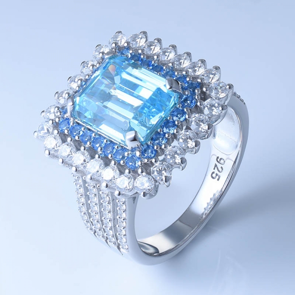 925 anel de prata esterlina com aqua cz de luxo para as mulheres 