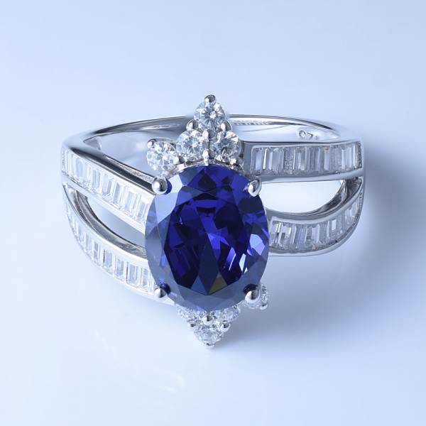 925 anel de prata esterlina com cz tanzanite brilhante para as mulheres 