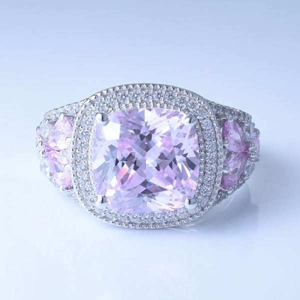 925 anel de prata esterlina de luxo com diamante brilhante rosa cz 