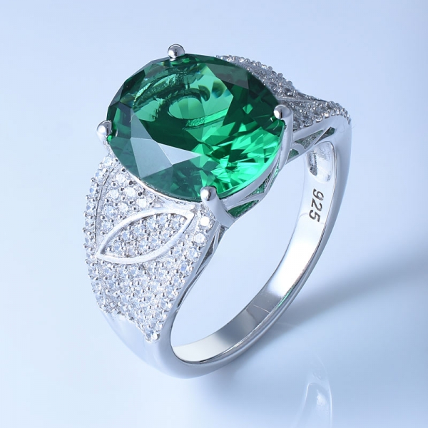 925 anel de prata esterlina com nano verde luxuoso para as mulheres 