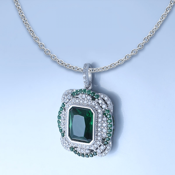 Pingente de prata esterlina 925 clássica com nano verde claro / rosa diamante cz 