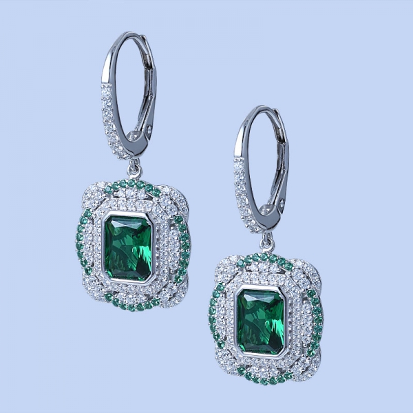 925 brincos clássicos de prata esterlina com nano verde claro / rosa diamante cz 