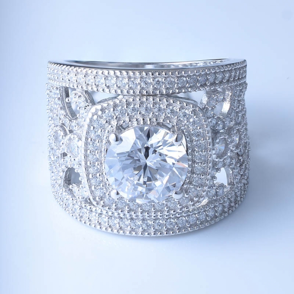 Ajuste luxuoso do anel da prata 925 esterlina com cz branco 