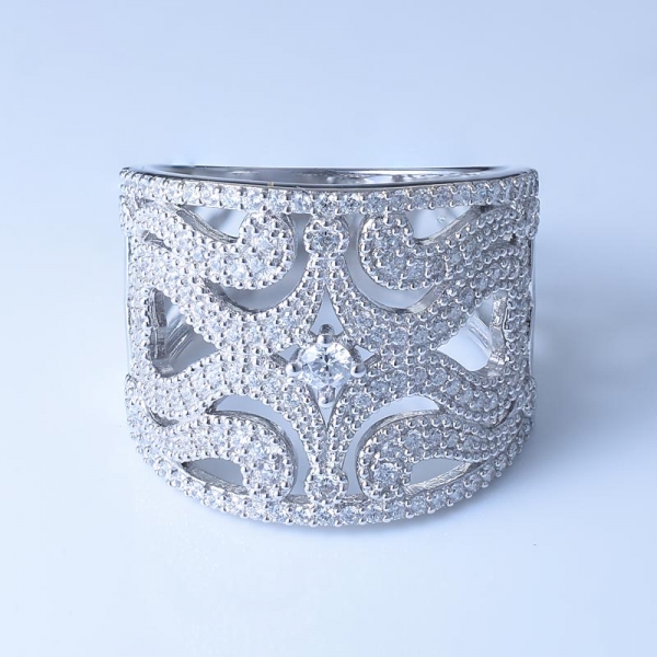 925 anel cz prata esterlina branco com design escavar 