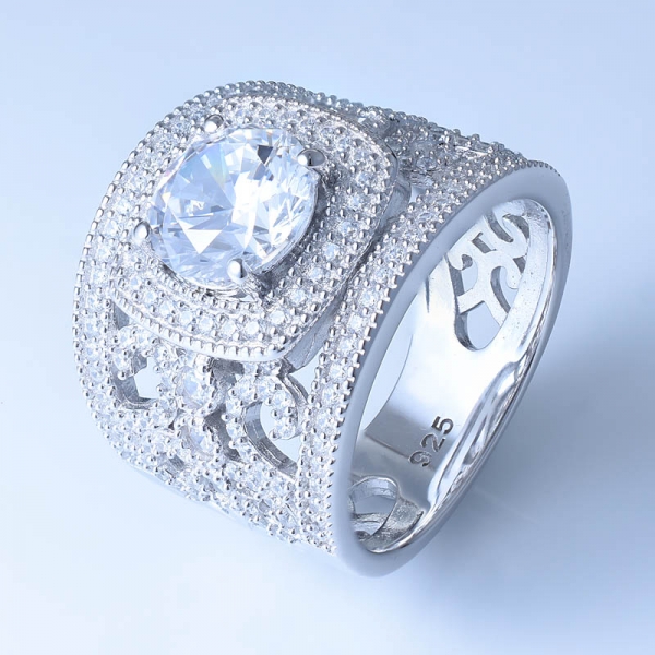 Ajuste luxuoso do anel da prata 925 esterlina com cz branco 