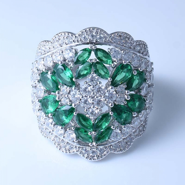 Mulheres de moda 925 prata esterlina anel com nano verde 