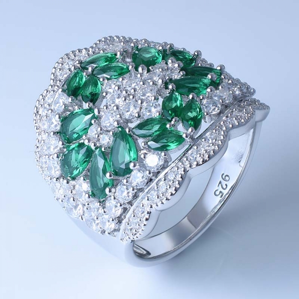 Mulheres de moda 925 prata esterlina anel com nano verde 