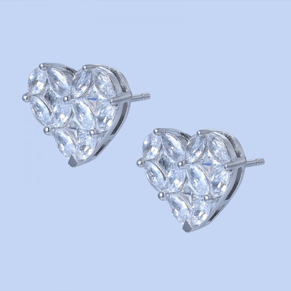 925 brincos de prata esterlina em forma de coração com cz branco 