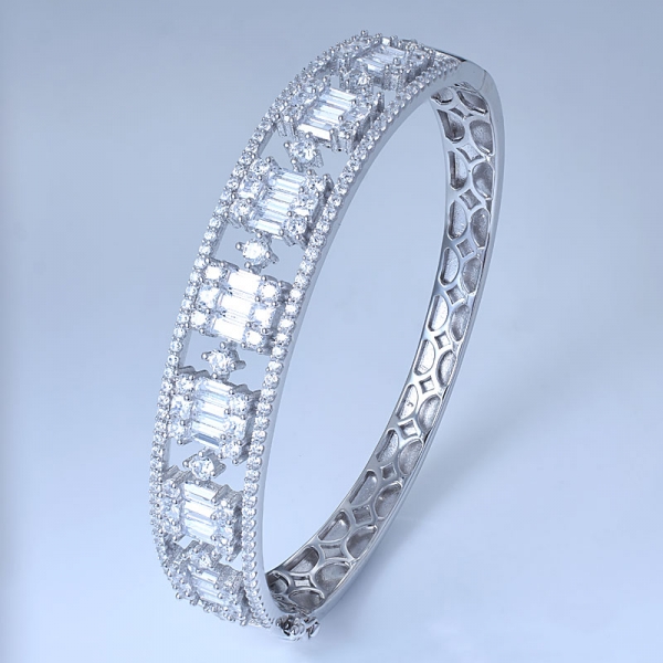 baguete cortado diamante branco cz ouro branco 18k sobre pulseira de prata esterlina 