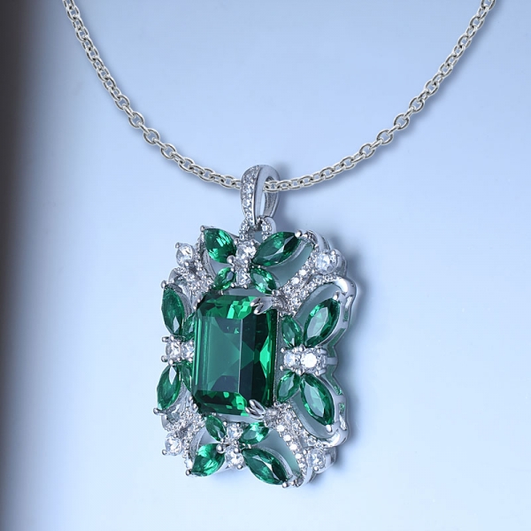 ródio verde esmeralda sobre prata pingente inicial 