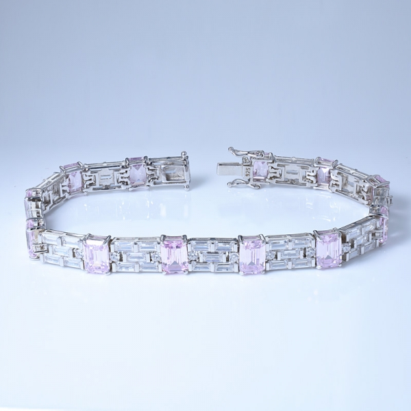 esmeralda simular ródio diamante rosa sobre pulseira de prata esterlina 