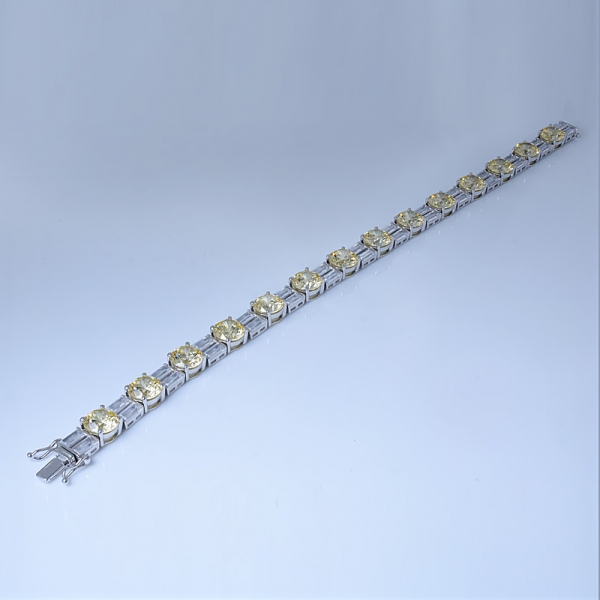 rodada simular ródio diamante amarelo sobre pulseiras gravadas em prata esterlina 