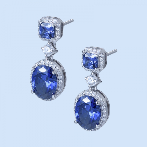 ródio azul tanzanita oval sobre brincos de prata na moda para senhoras 