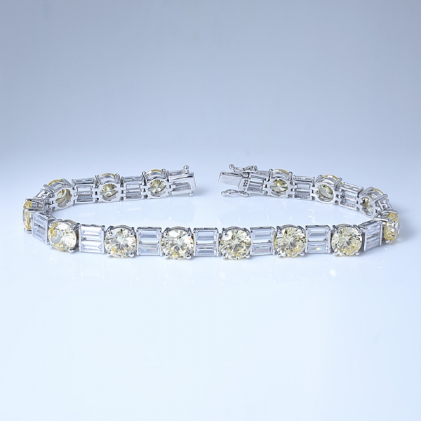 rodada simular ródio diamante amarelo sobre pulseiras gravadas em prata esterlina 