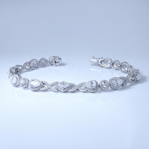 simulador de laboratório morganita e zircônia cúbica branca ródio sobre prata jóias pulseira de diamante 