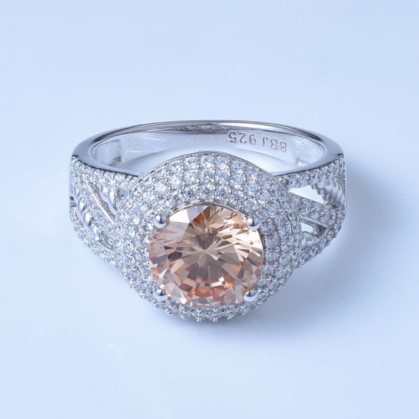 ródio apatita de néon sobre 925 prata esterlina rodada diamante anéis de prata de casamento 