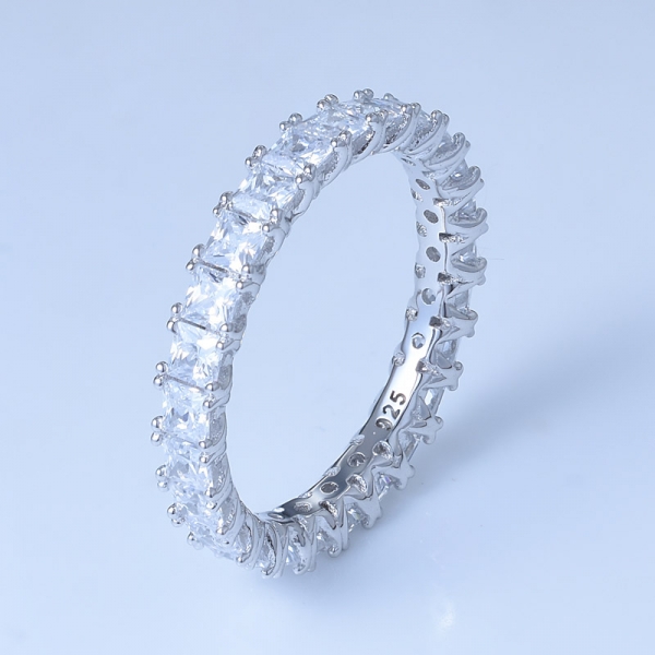 zircônia cúbica branca ródio sobre 925 anel de infinito de prata de corte de princesa 