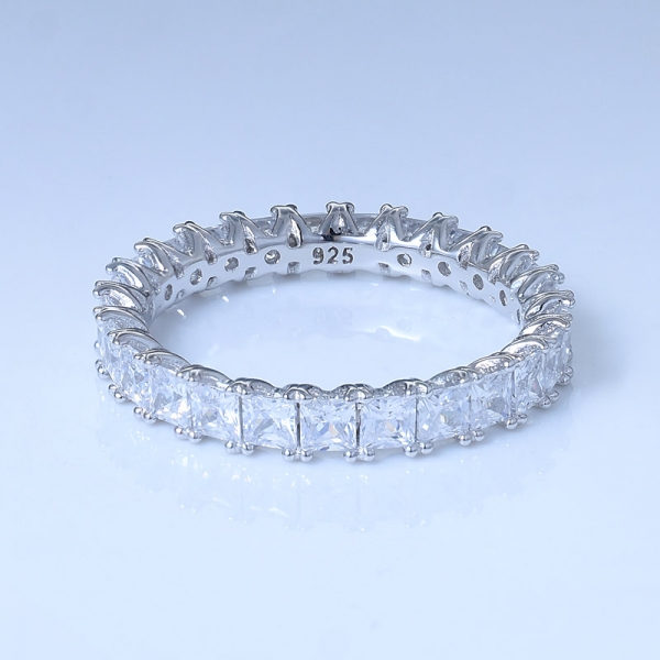 zircônia cúbica branca ródio sobre 925 anel de infinito de prata de corte de princesa 