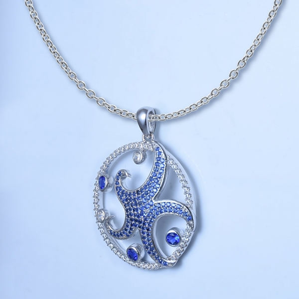 ródio de safira azul sobre pingente de prata esterlina de estrela do mar com preço de atacado 