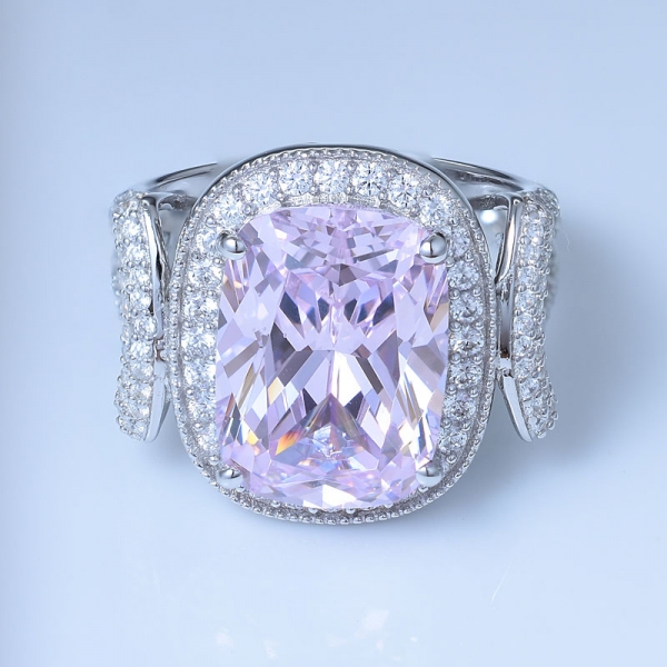 princesa simular diamante rosa zircona centro ródio sobre anel de festa de prata esterlina 