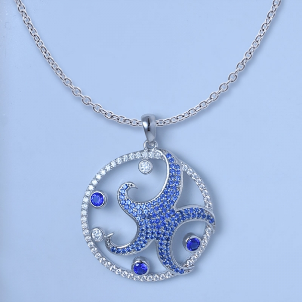 ródio de safira azul sobre pingente de prata esterlina de estrela do mar com preço de atacado 