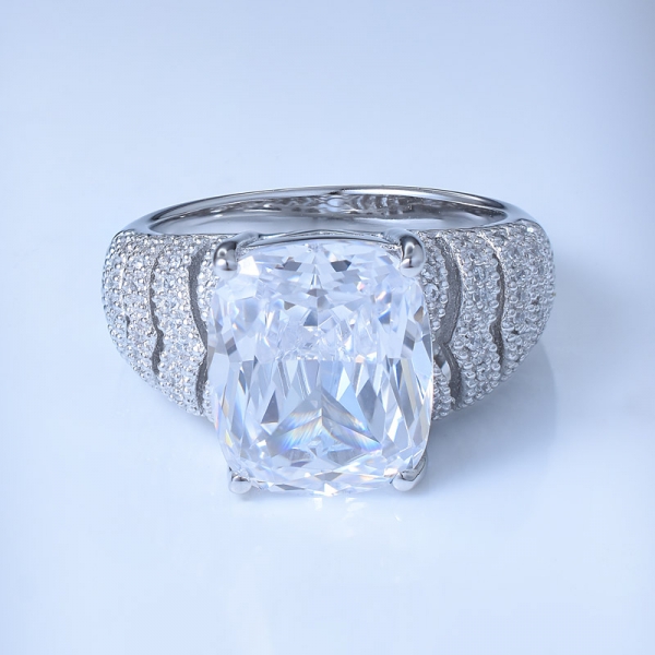 princesa branco ródio centro de zircônia sobre 925 faixas de casamento de diamante de prata esterlina 
