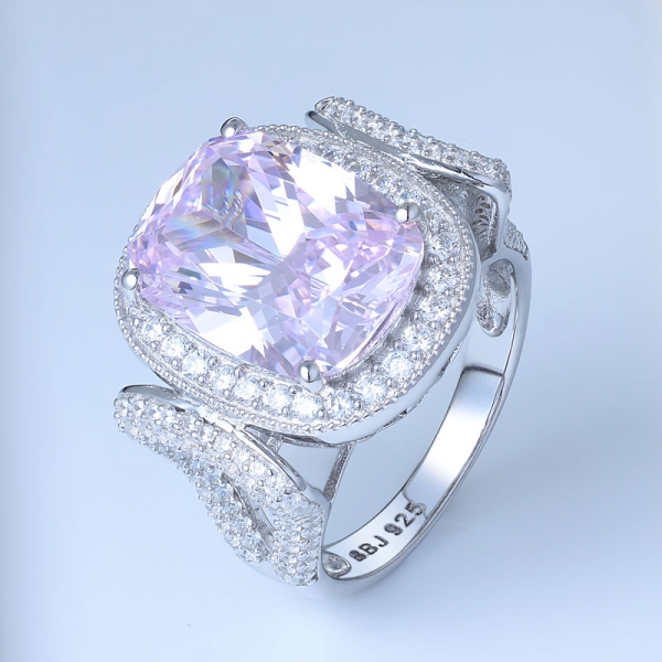 princesa simular diamante rosa zircona centro ródio sobre anel de festa de prata esterlina 