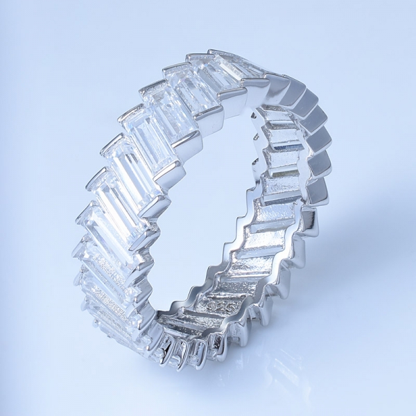 arco-íris ródio colorido sobre 925 anel de infinito em forma de baguete de prata esterlina 