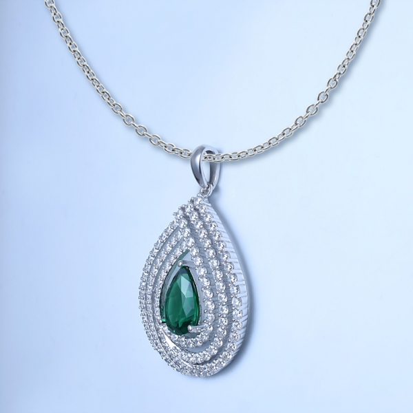 pêra corte verde esmeralda ródio sobre prata esterlina jogo pingente conjunto de jóias 