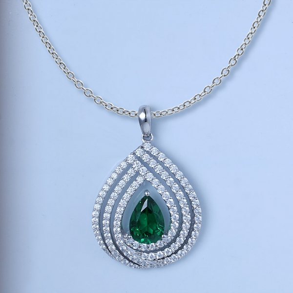 pêra corte verde esmeralda ródio sobre prata esterlina jogo pingente conjunto de jóias 