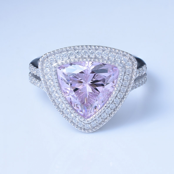 4.0ct triângulo ródio diamante rosa sobre anéis de prata centro design 