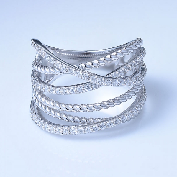 ródio zircônia cúbica branca sobre anéis bonitos de prata esterlina para venda 